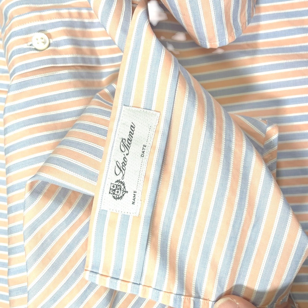 Loro Piana 16 41 Orange Blue Striped Button Down Shirt Cotton Italian Luxury - Picture 8 of 11